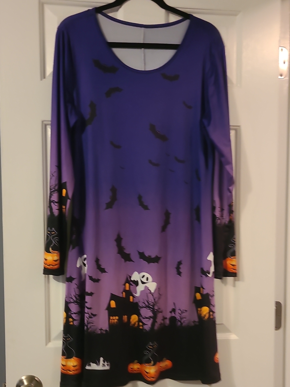 Womens Halloween Ghost & Pumpkin Costume Dress - Purple